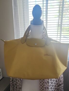 Longchamp Yellow Large Tote Bag with Leather Top Flap